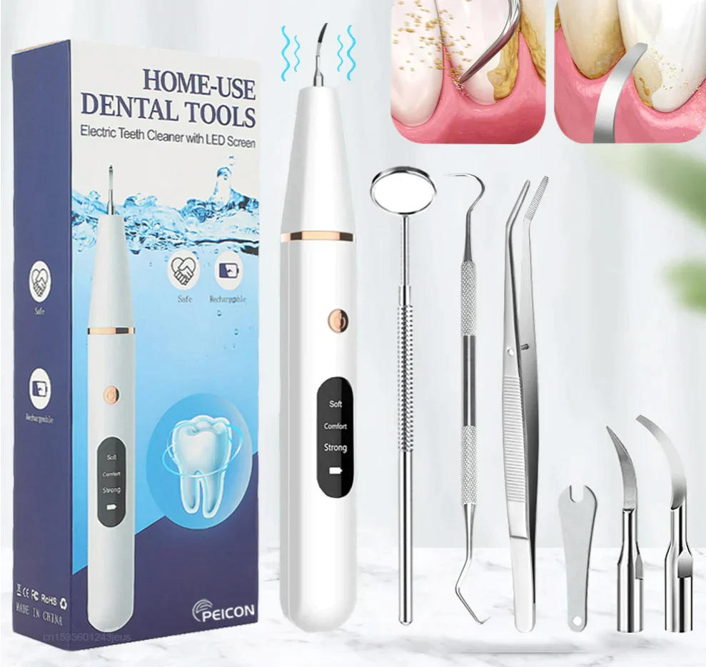 Ultraschall Tandreiniger Wit Kunststof Roestvrij Staal Effectieve Plaque Verwijderaar-1