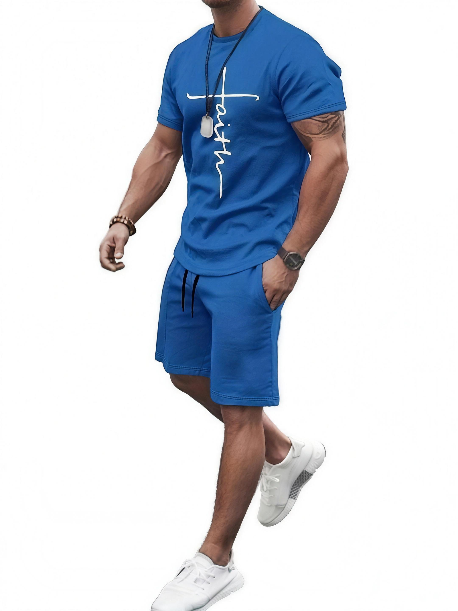 Mannen Zomer Set T-shirt en Shorts Ademend Katoen