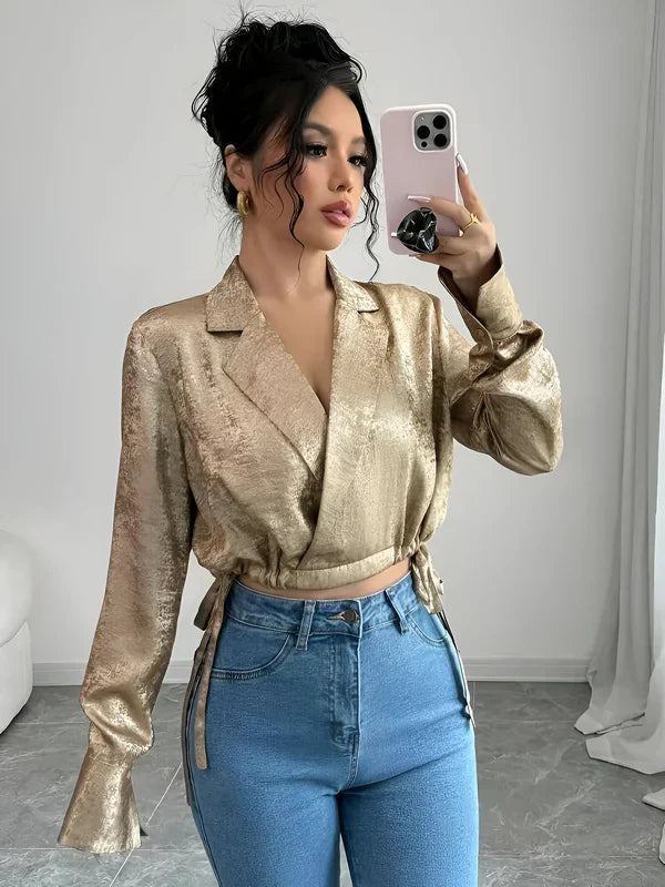 Variant image for Gouden Top Dames Elegante Stijl Glanzende Stof voor Feestelijke Gelegenheden-1