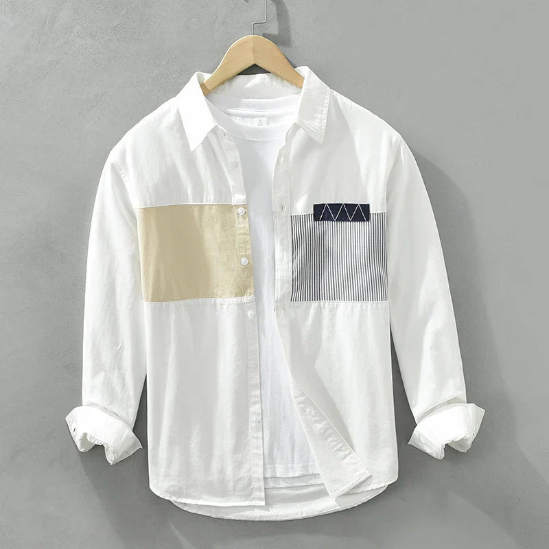Heren Overhemd Patchwork Casual Katoen Comfortabele Pasvorm 2