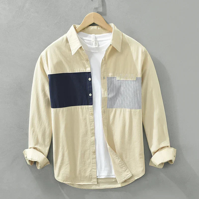 Heren Overhemd Patchwork Casual Katoen Comfortabele Pasvorm 1