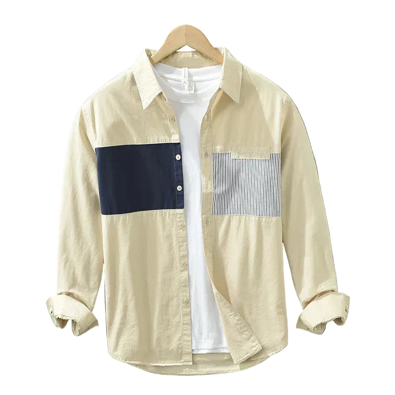 Heren Overhemd Patchwork Casual Katoen Comfortabele Pasvorm 1