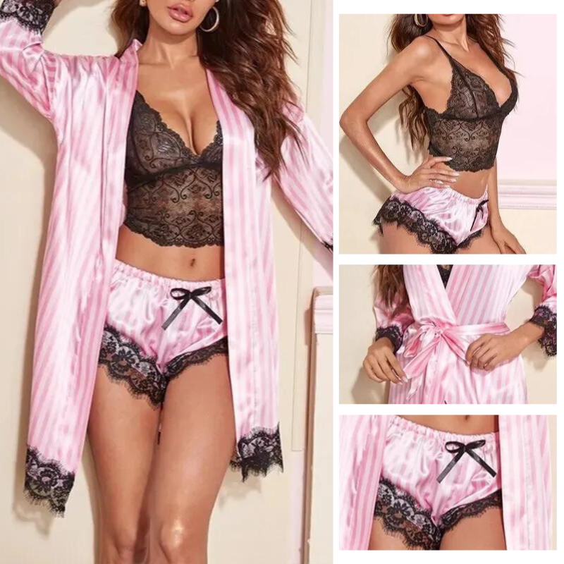 Vrouwen 4-in-1 Kanten Nachtkleding Set