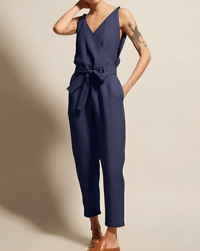 Dames Jumpsuit Luchtig Linnen Met Tailleband-1