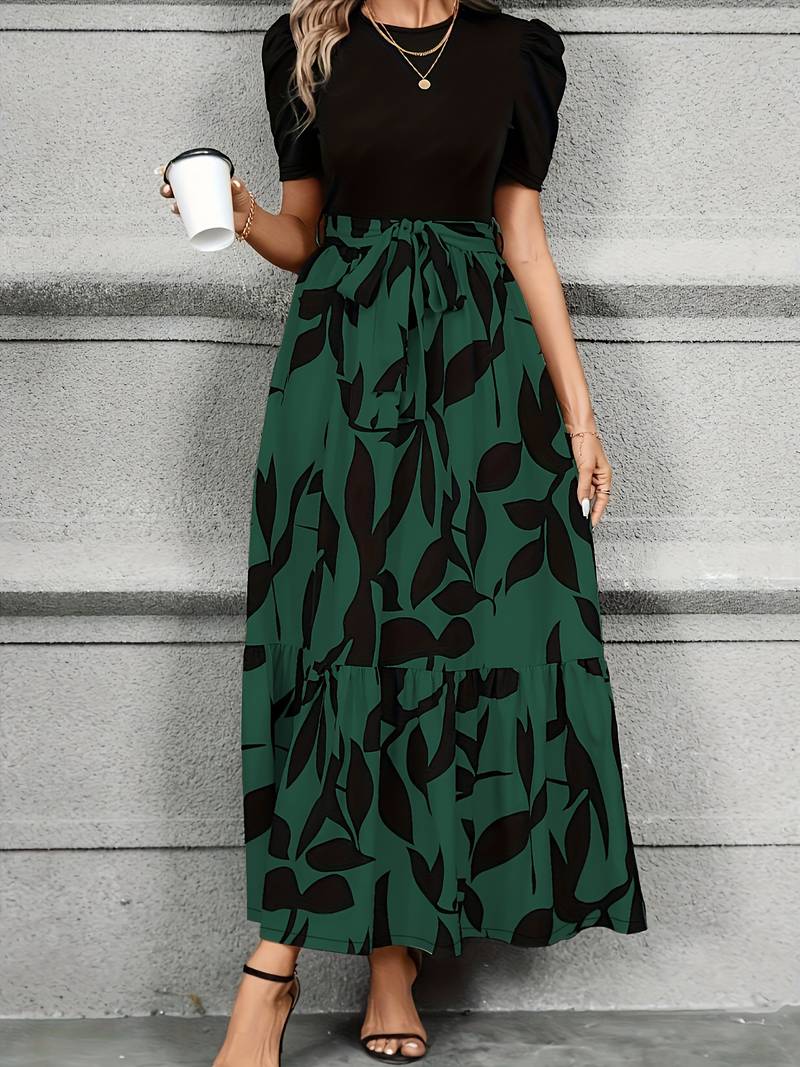 Dames Jurk Bloemendruk Cirkelvormige Halslijn Katoen Zomerjurk-5