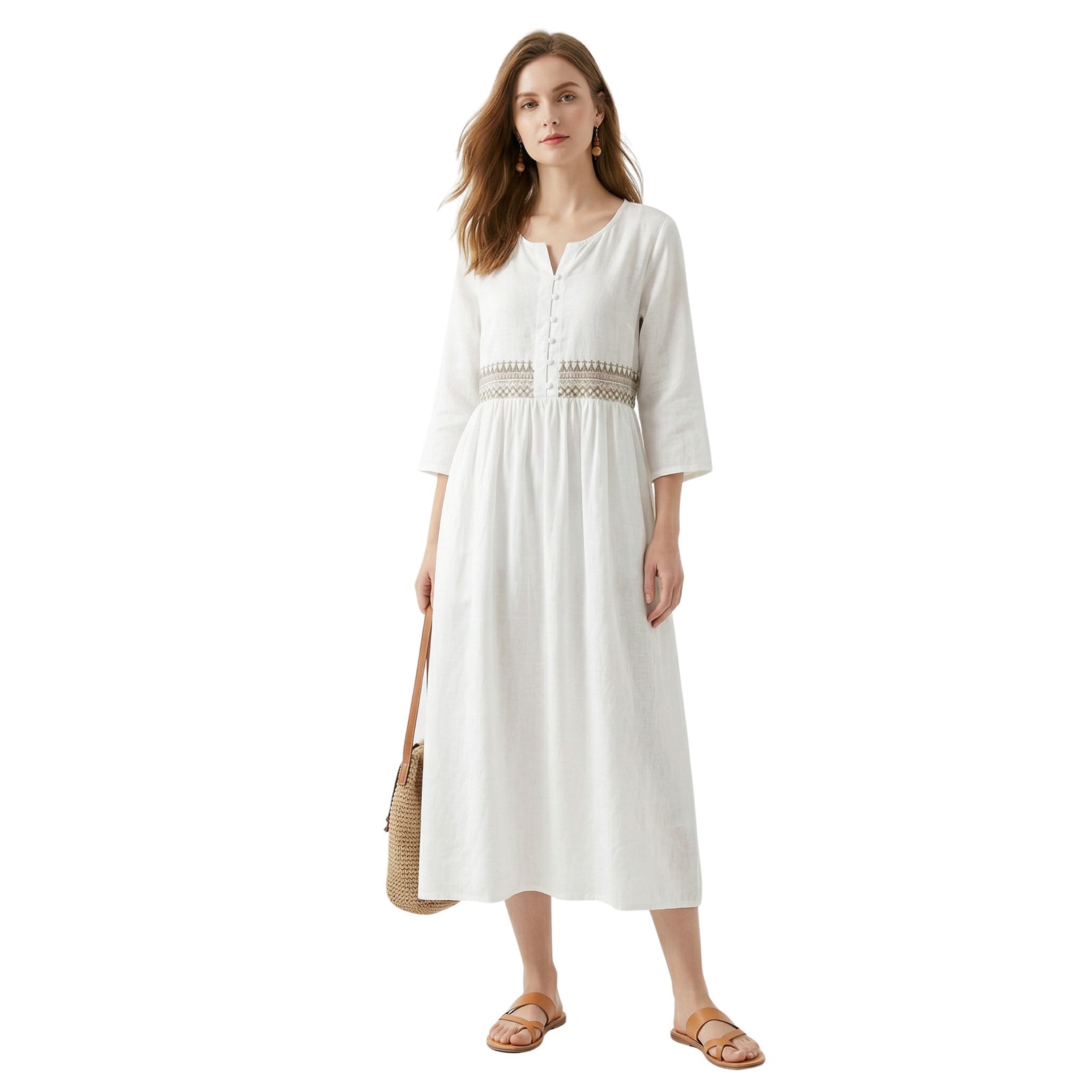 Lange Jurk Dames Vloeiend Katoen-Linnen Bohemian Zomer Kleding