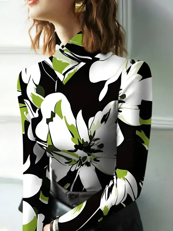 Variant image for Dames Turtleneck Shirt Bloemprint Lange Mouwen Katoen-1