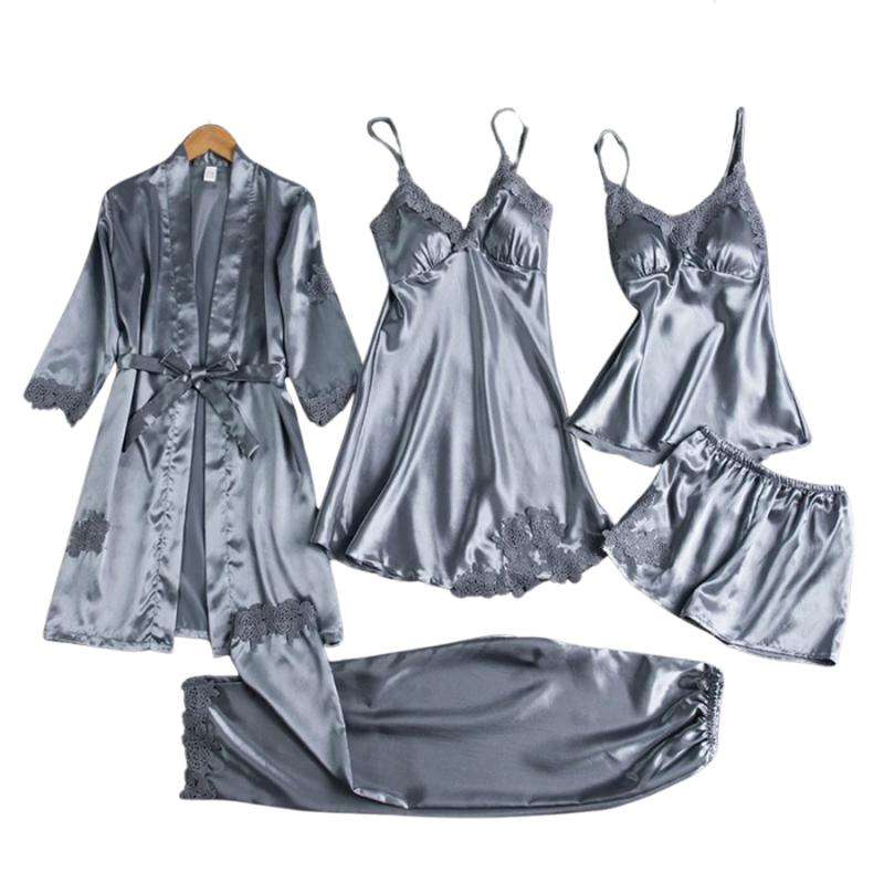5-in-1 nachtkleding set in satijnstijl | Nachtjapon en pyjama in satijnstijl | Luxe nachtkleding voor vrouwen 4