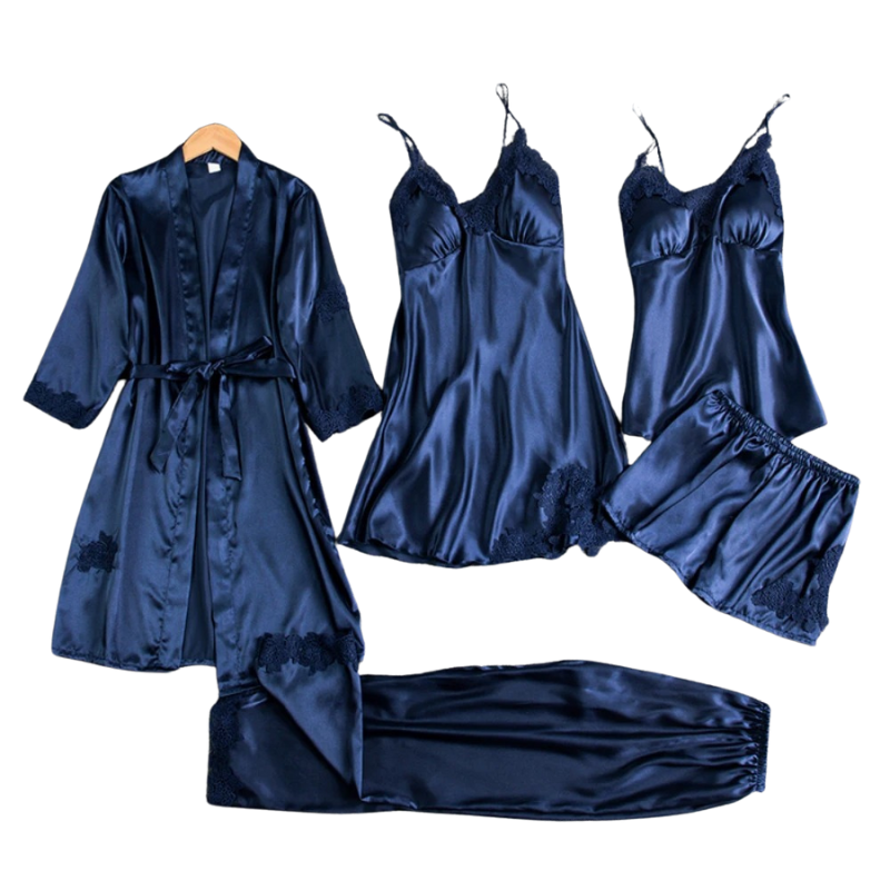 5-in-1 nachtkleding set in satijnstijl | Nachtjapon en pyjama in satijnstijl | Luxe nachtkleding voor vrouwen 5