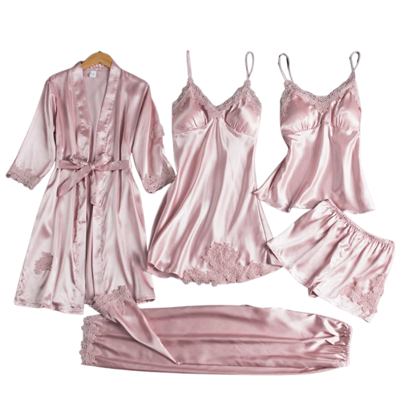 5-in-1 nachtkleding set in satijnstijl | Nachtjapon en pyjama in satijnstijl | Luxe nachtkleding voor vrouwen 6