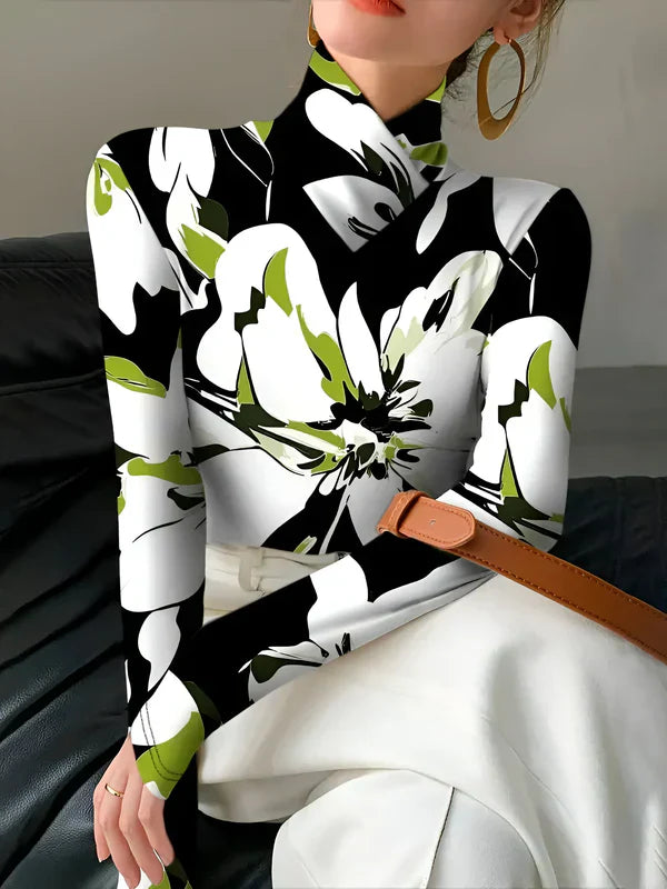 Dames Turtleneck Shirt Bloemprint Lange Mouwen Katoen-5