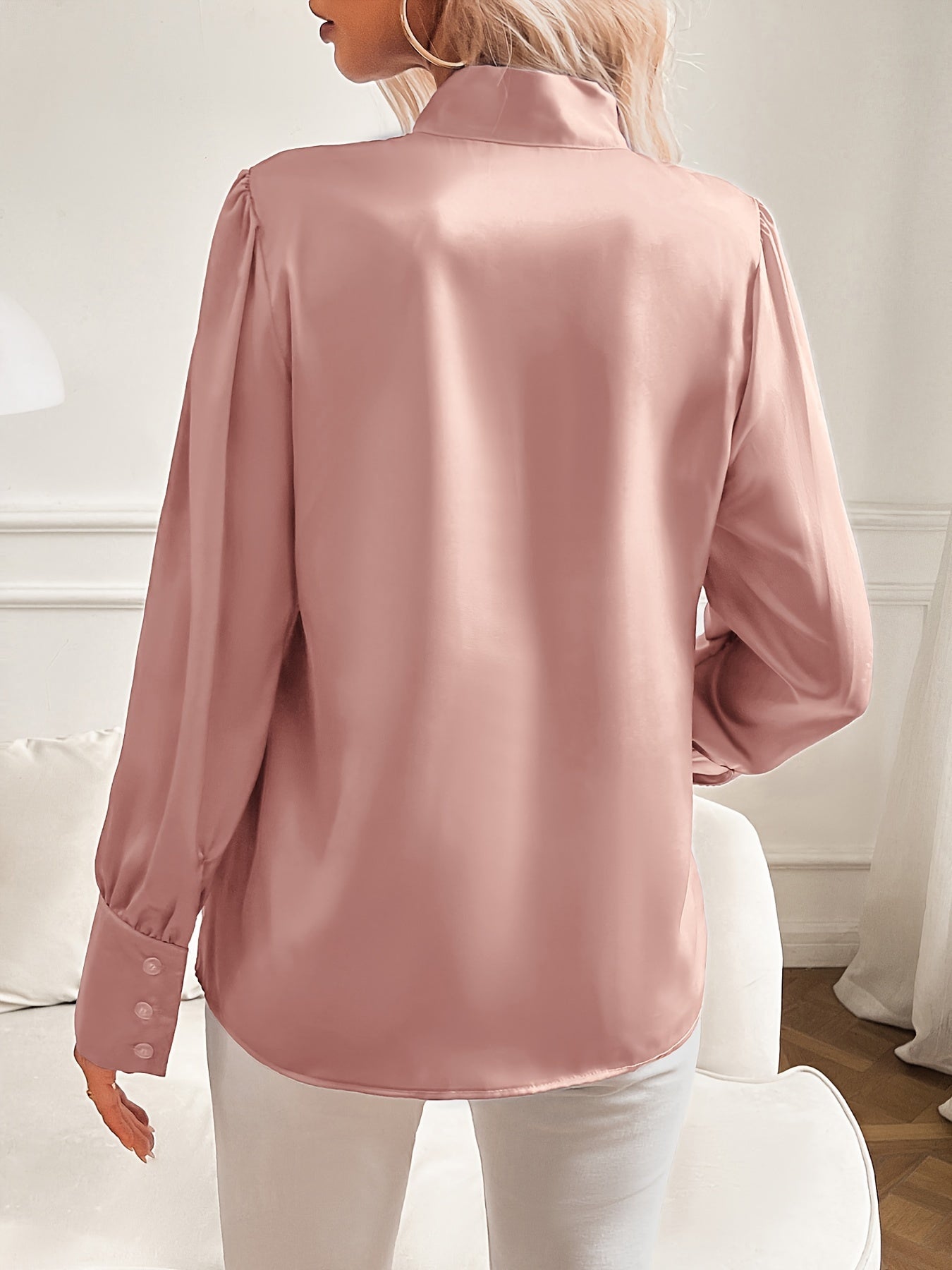 Dames Blouse Zwart Lange Mouw Elegante Silkelook Synthetisch-3