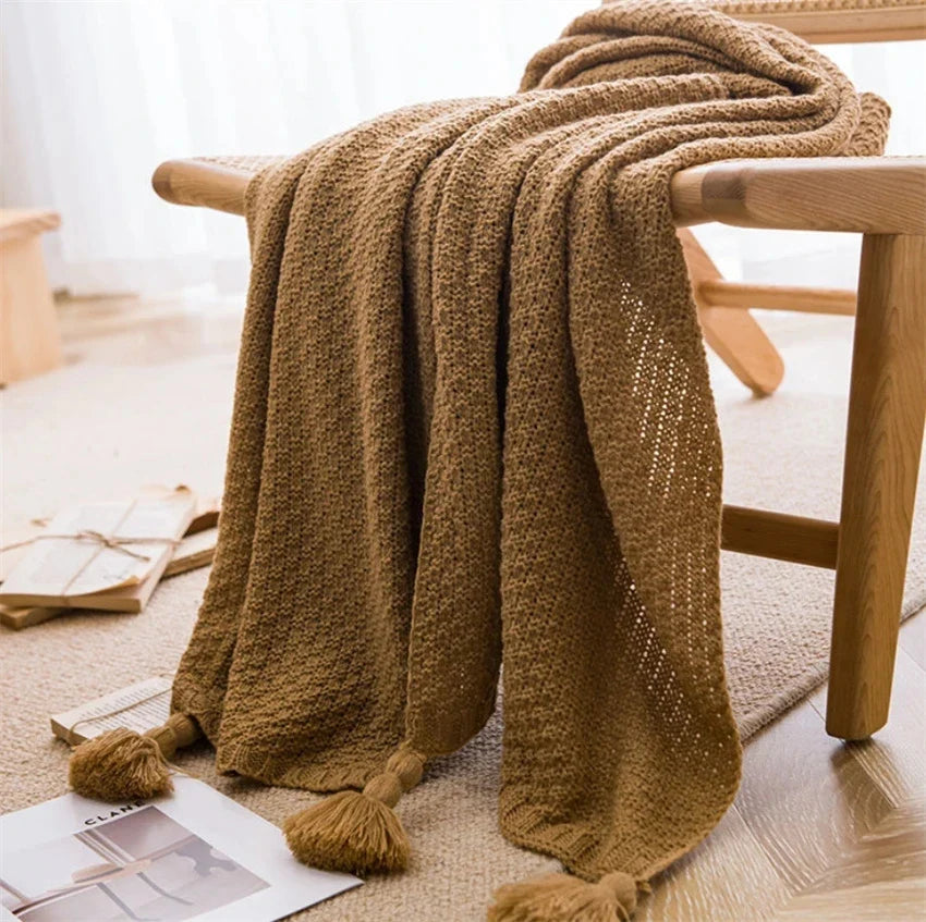 Bamboe Gebreide Plaid met Kwastjes voor Thuis 2