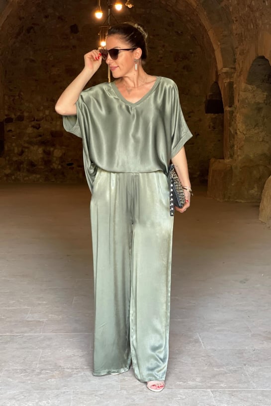 Dames Satijnen Jurk Set met Blouse en Broek, Luxe en Comfortabele Pasvorm-4