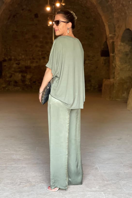 Dames Satijnen Jurk Set met Blouse en Broek, Luxe en Comfortabele Pasvorm-2