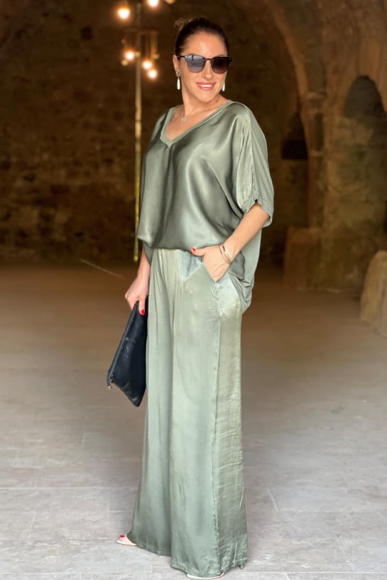 Variant image for Dames Satijnen Jurk Set met Blouse en Broek, Luxe en Comfortabele Pasvorm-1