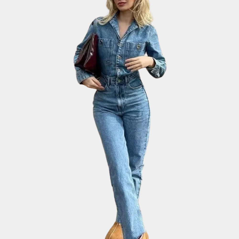 Dames Jumpsuit Spijker Denim Lange Mouwen Comfortabele Pasvorm-1