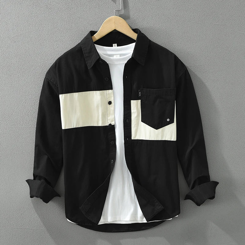 Heren Overhemd Patchwork Modern Katoen Relaxed Fit 2