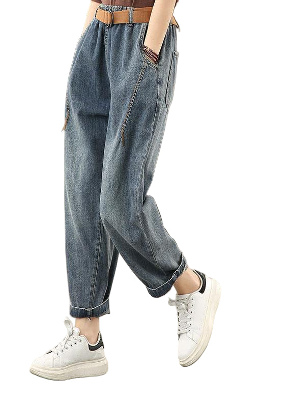 Casual Retro Denim Broek met Heldere Lijn Decoratie voor Dames 0