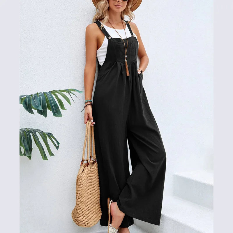 Dames Jumpsuit Luchtig Zomerstijl Katoen-Linnen Mix-1