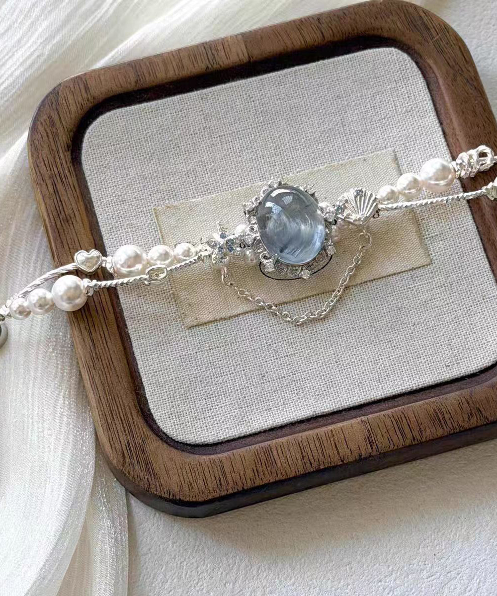 Dames Armband Met Blauwe Edelsteen En Parelbedels Tijdloos Design 3