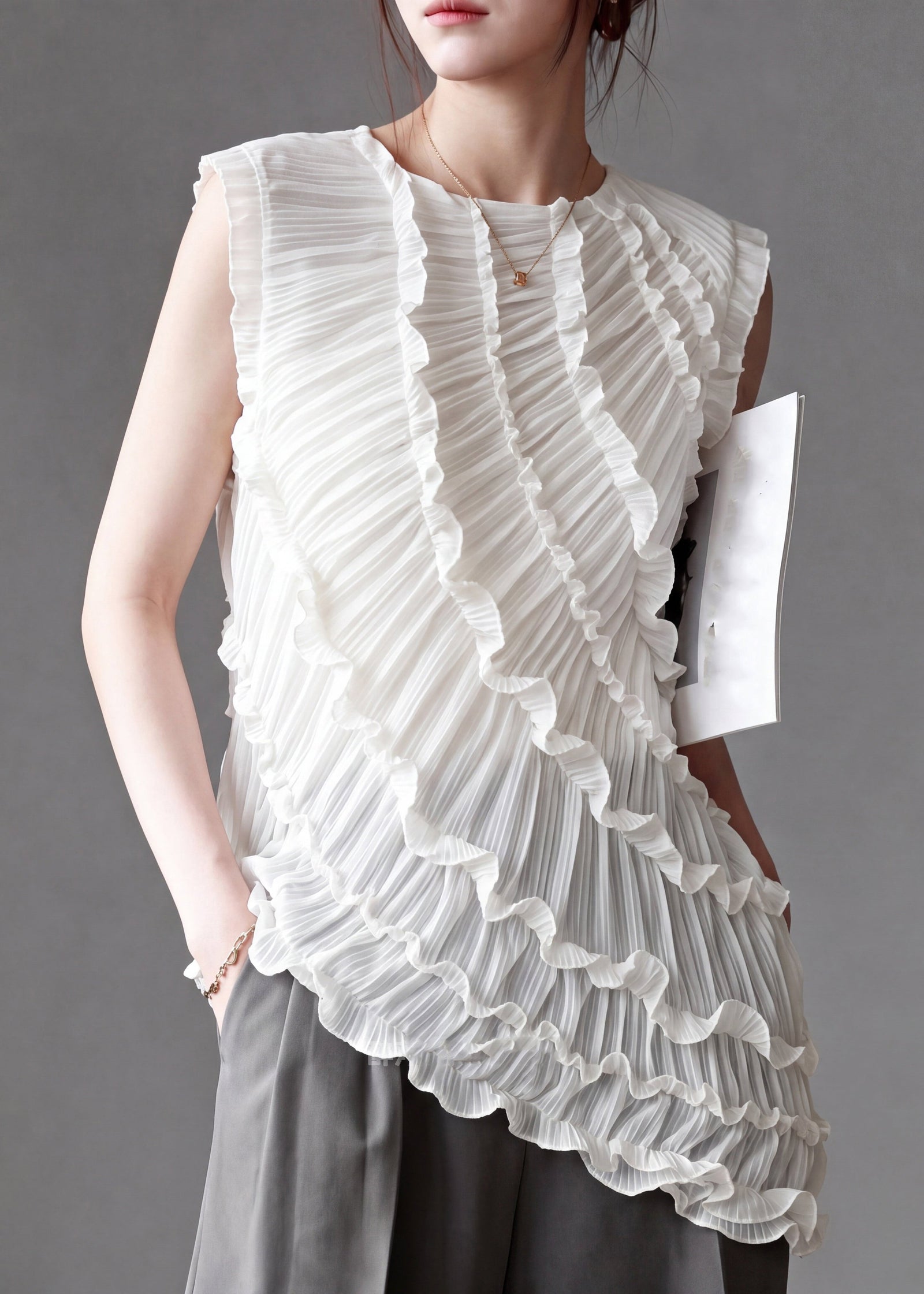 Dames Asymmetrisch Vest zonder Mouwen met Ruches 2