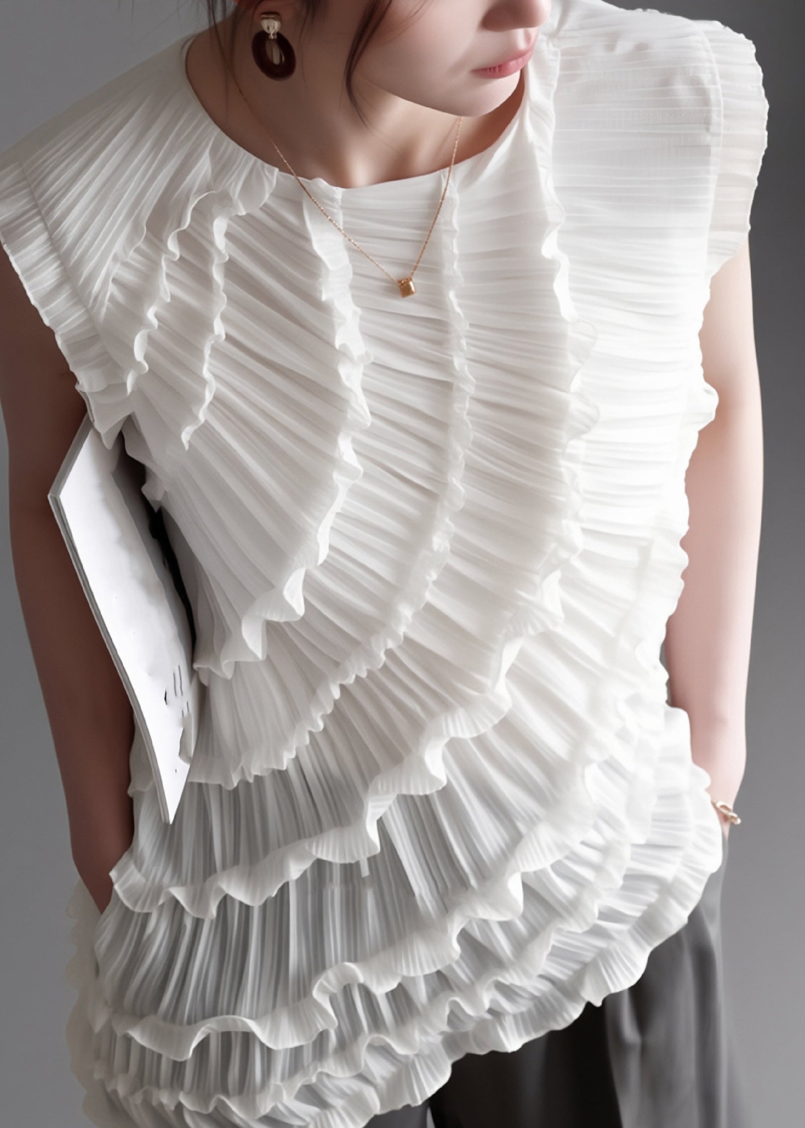 Dames Asymmetrisch Vest zonder Mouwen met Ruches 3