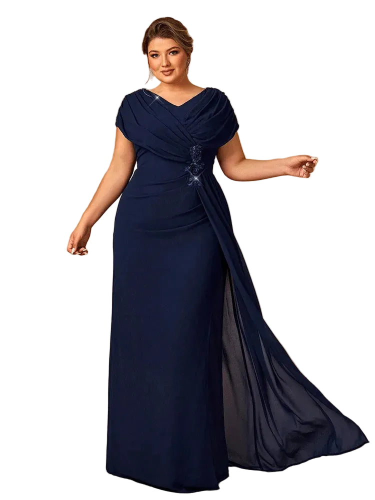 Dames Avondjurk Plus Size Chiffon Marineblauw 3