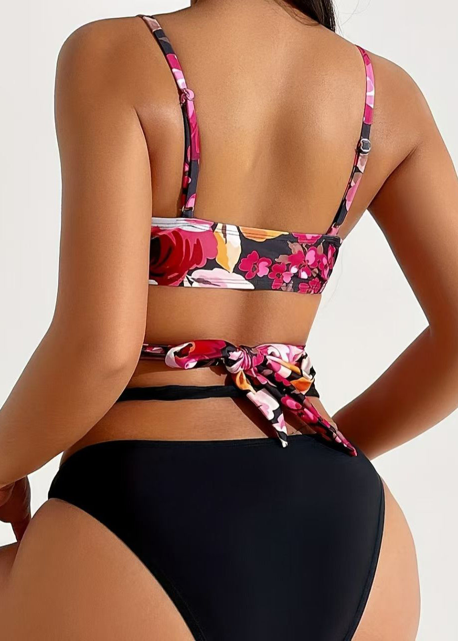 Dames Badmode Set Gekruiste Bandjes Boho Zwart 3