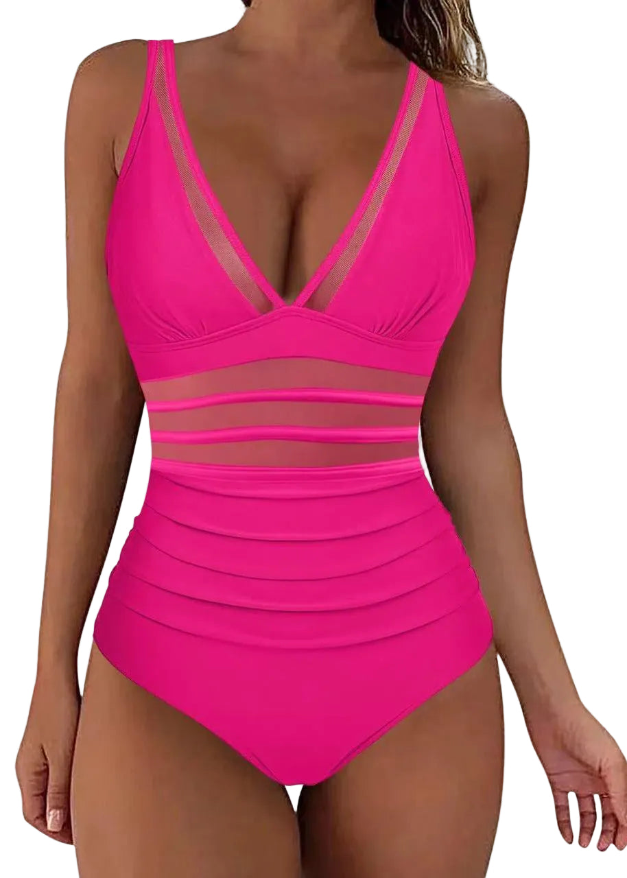 Dames Badpak Boho Stijl V-hals Met Patchwork Mesh 0
