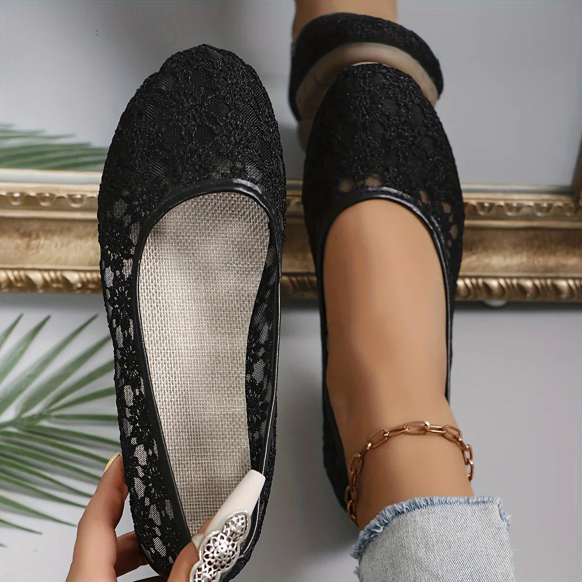 Dames Ballerina's met Bloemmotief 3