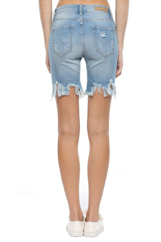 Dames Bermuda Shorts Met Ongelijkmatige Zoom Licht Denim 2
