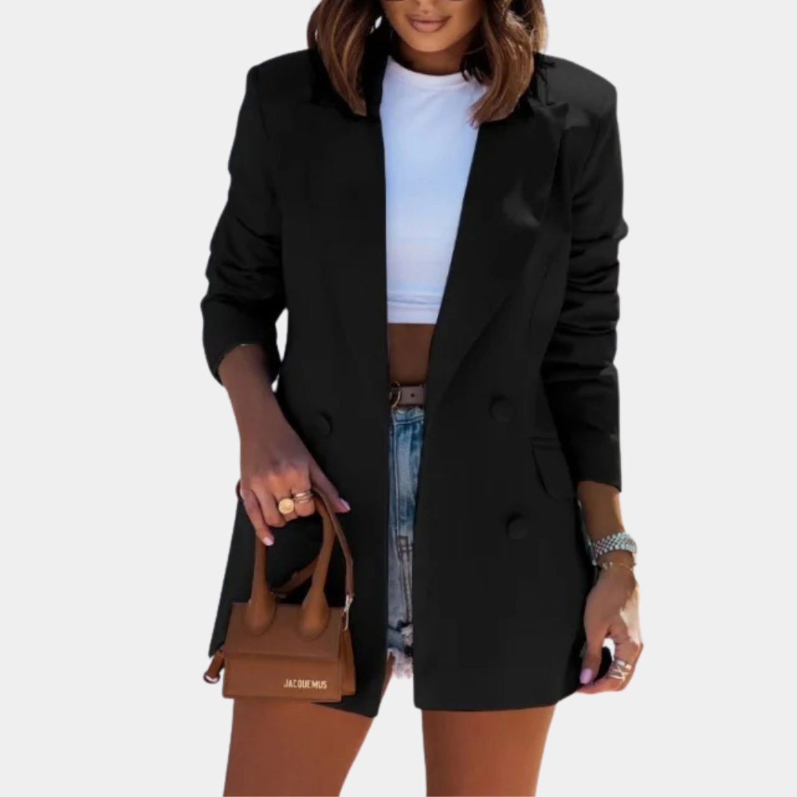 Dames Blazer Lang Met Dubbele Knoopsluiting 3