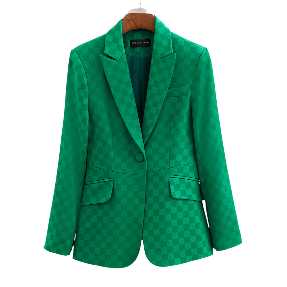 Dames Blazer Met Ruitpatroon Elegante Acetaat-Spandex 0