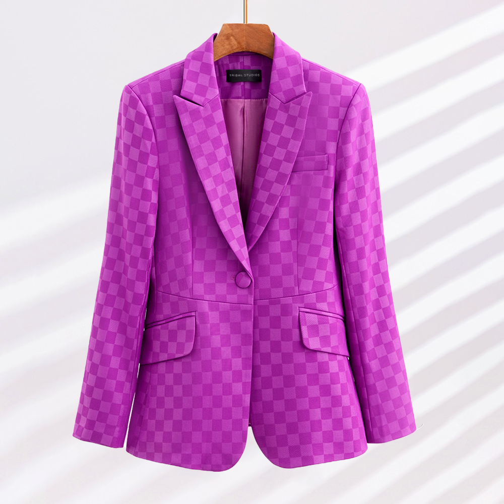 Dames Blazer Met Ruitpatroon Elegante Acetaat-Spandex 2