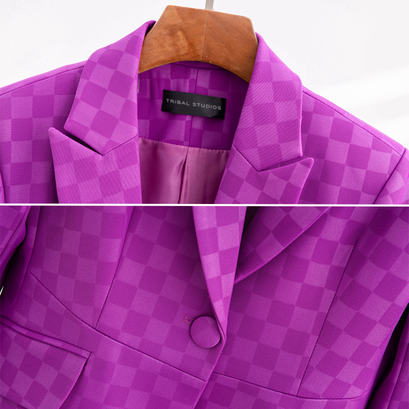 Dames Blazer Met Ruitpatroon Elegante Acetaat-Spandex 3