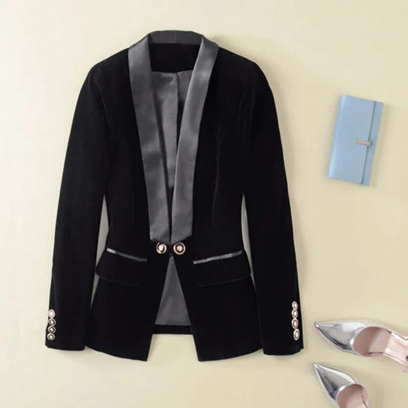 Dames Blazer Met Satijnen Revers 0