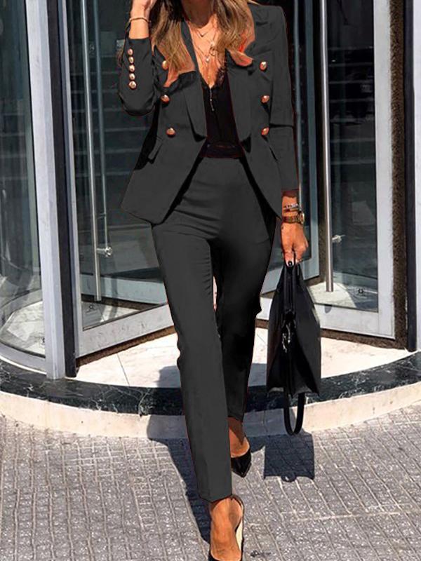Dames Blazer en Broek Combinatie met Dubbele Rij Knopen 9