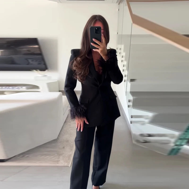 Dames Blazer en Broek Set met Schoudervullingen 7