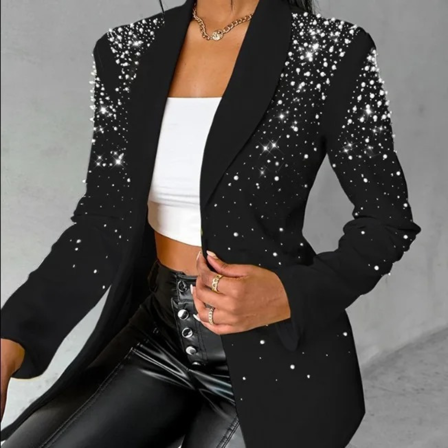 Dames Blazer met Pareldetails en Slanke Pasvorm 1