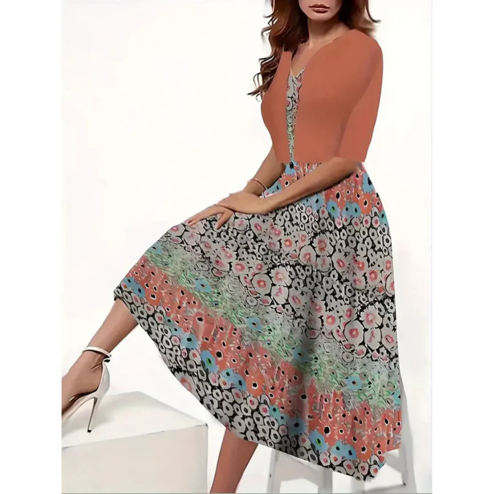 Dames Blazerjurk Met Bloemenprint Midi Stijl 10