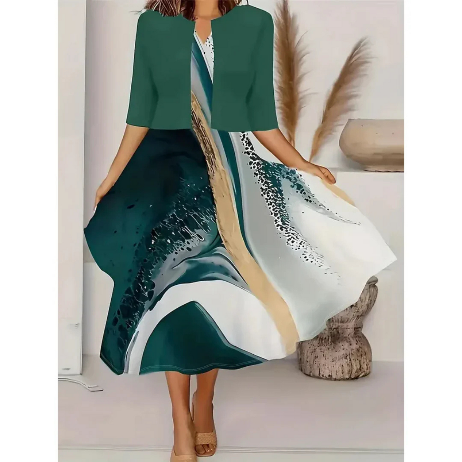Dames Blazerjurk Met Bloemenprint Midi Stijl 2