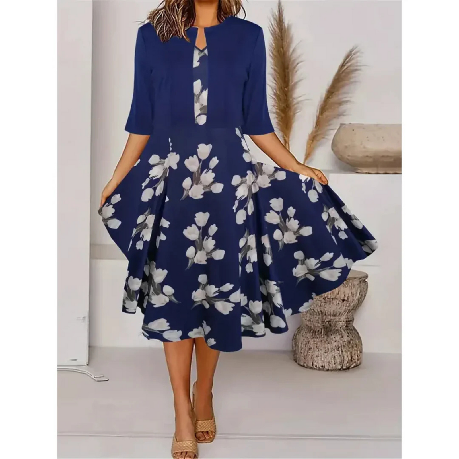 Dames Blazerjurk Met Bloemenprint Midi Stijl 3