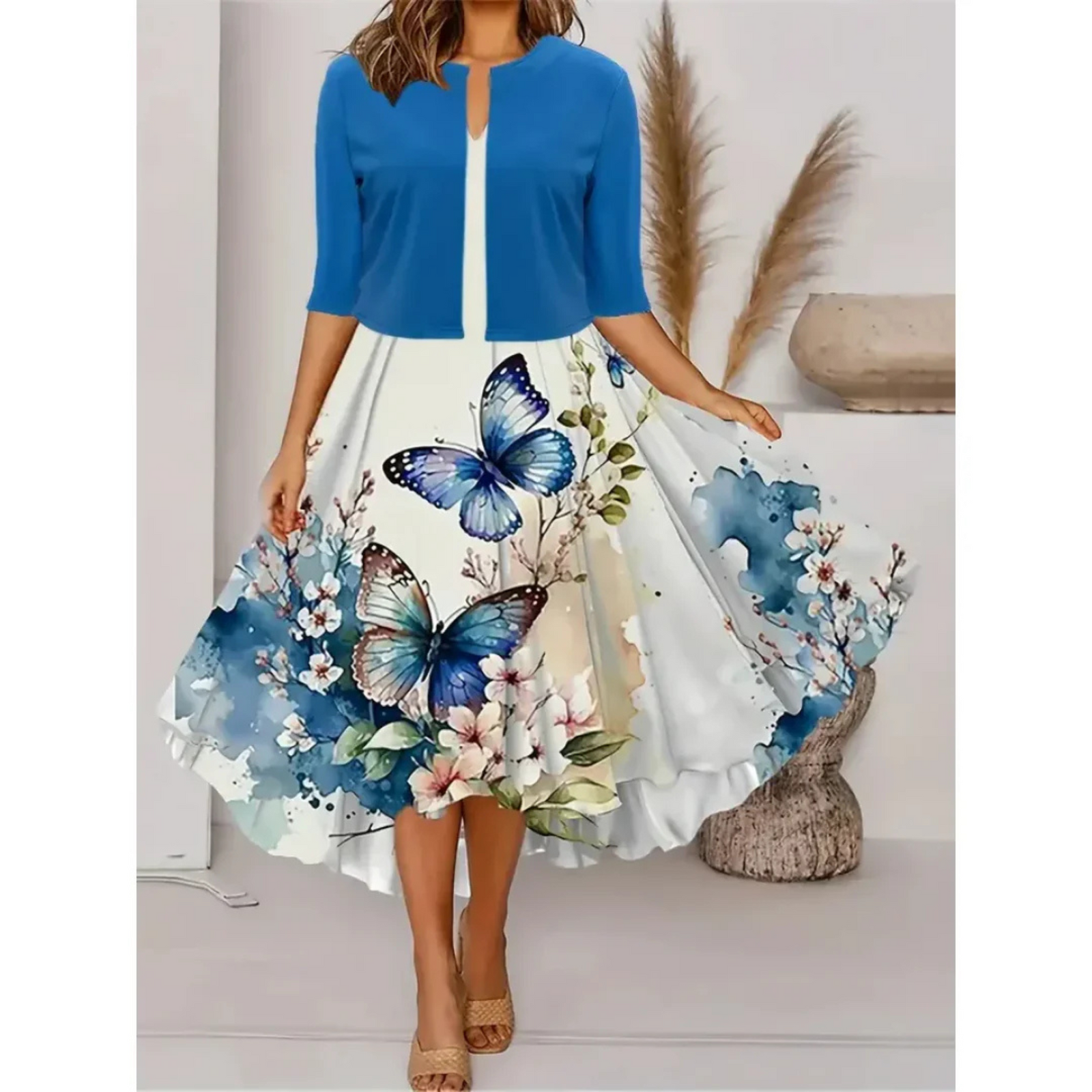 Dames Blazerjurk Met Bloemenprint Midi Stijl 7