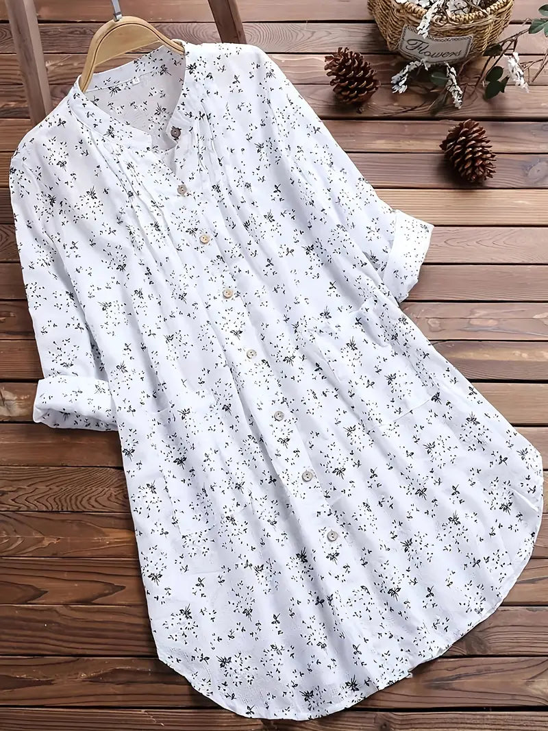 Dames Blouse Bloemenprint met V-hals en Plooidetails 1