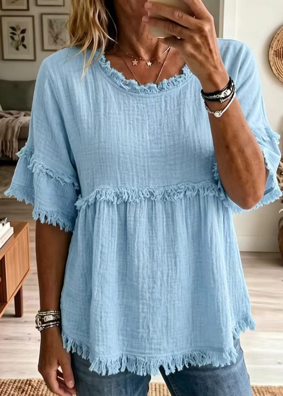 Dames Blouse Boheemse Stijl Met O-hals En Halflange Mouwen 1