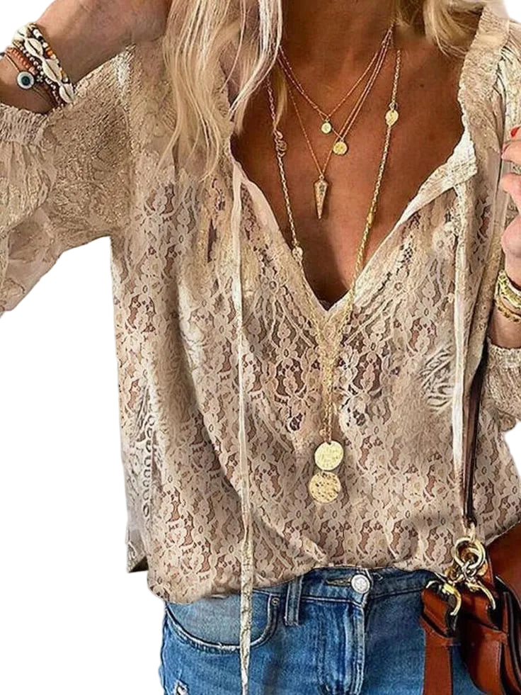 Dames Blouse Boho Met Uitsneden Vloeiend Design 0