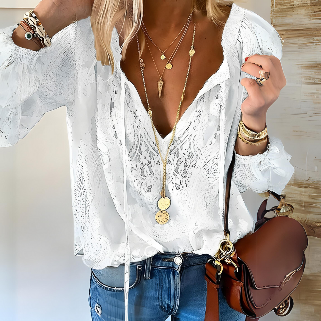 Dames Blouse Boho Met Uitsneden Vloeiend Design 1