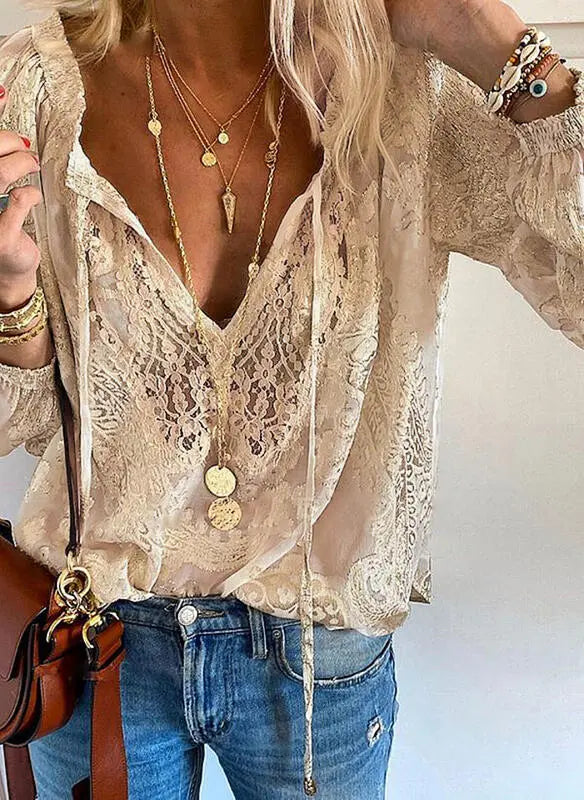 Dames Blouse Boho Met Uitsneden Vloeiend Design 4