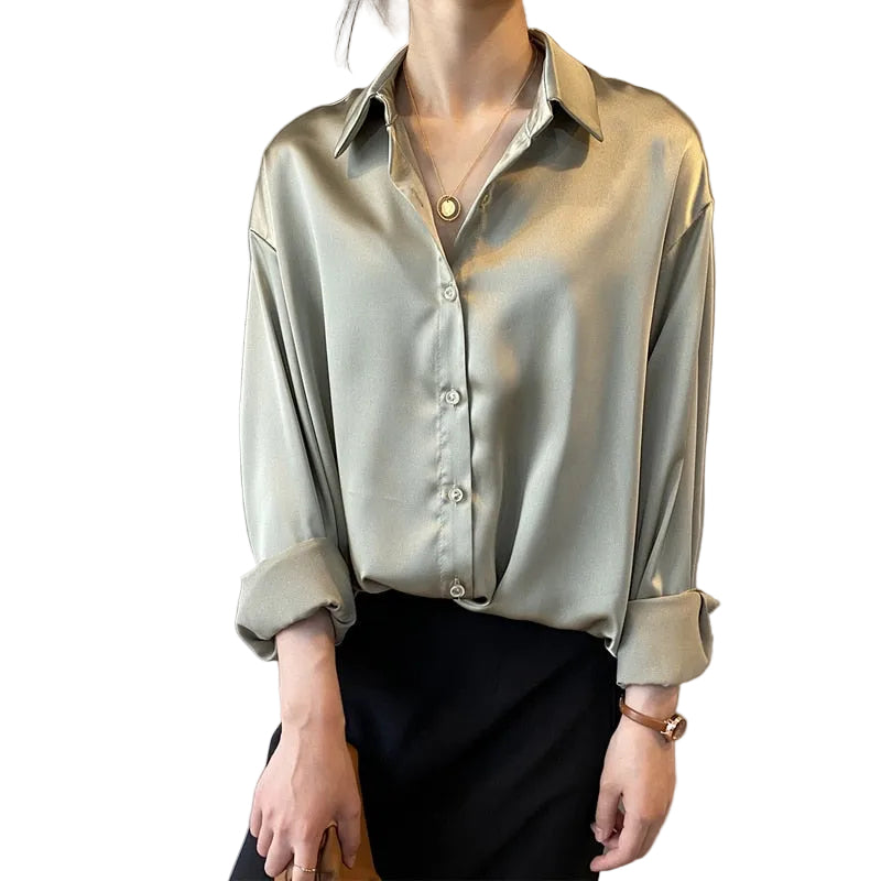 Dames Blouse Casual Met Open Kraag En Oprolbare Mouwen 0